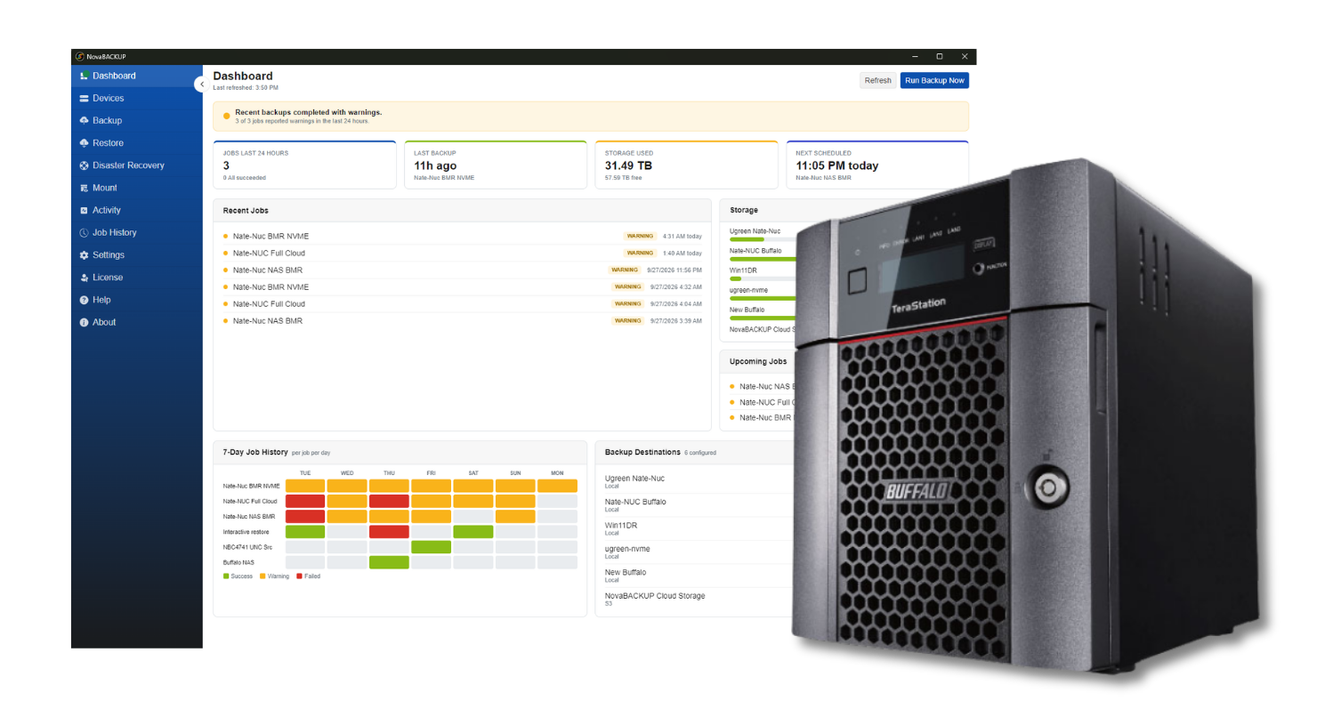 Buffalo TeraStation with NovaBACKUP Dashboard